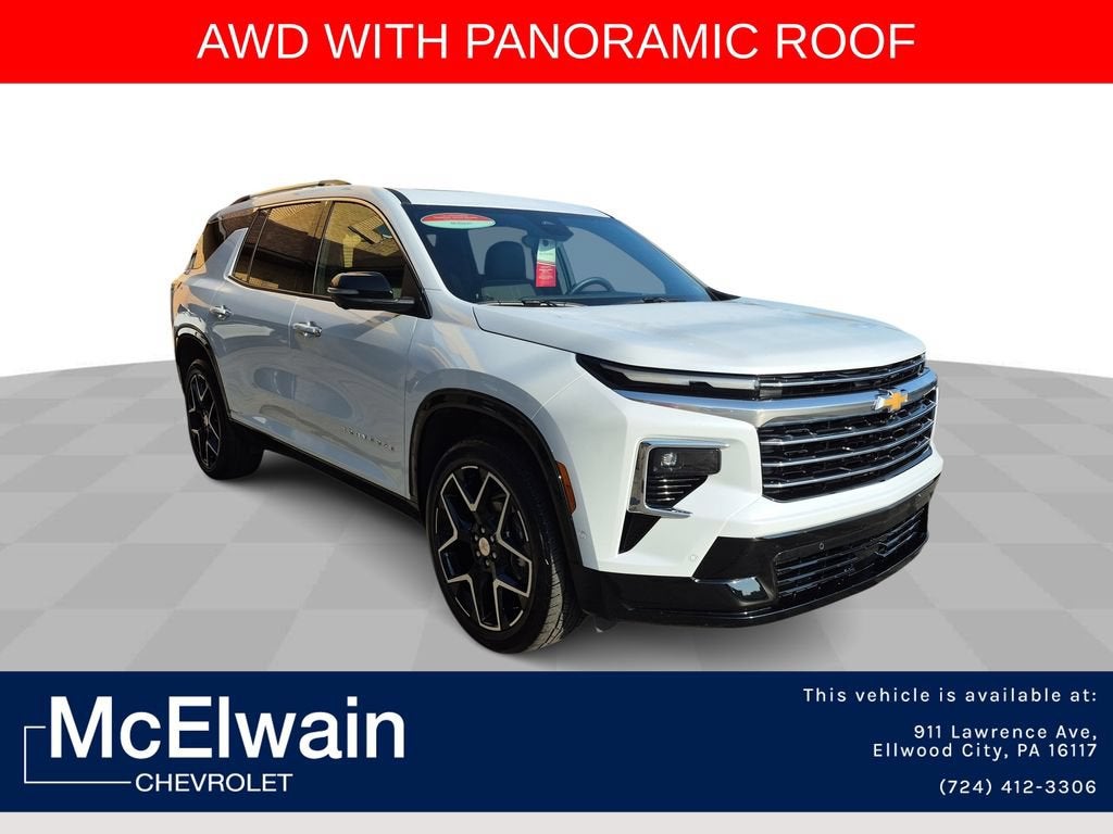 2026 Chevrolet Traverse High Country in Polar White Tricoat — front three-quarter view