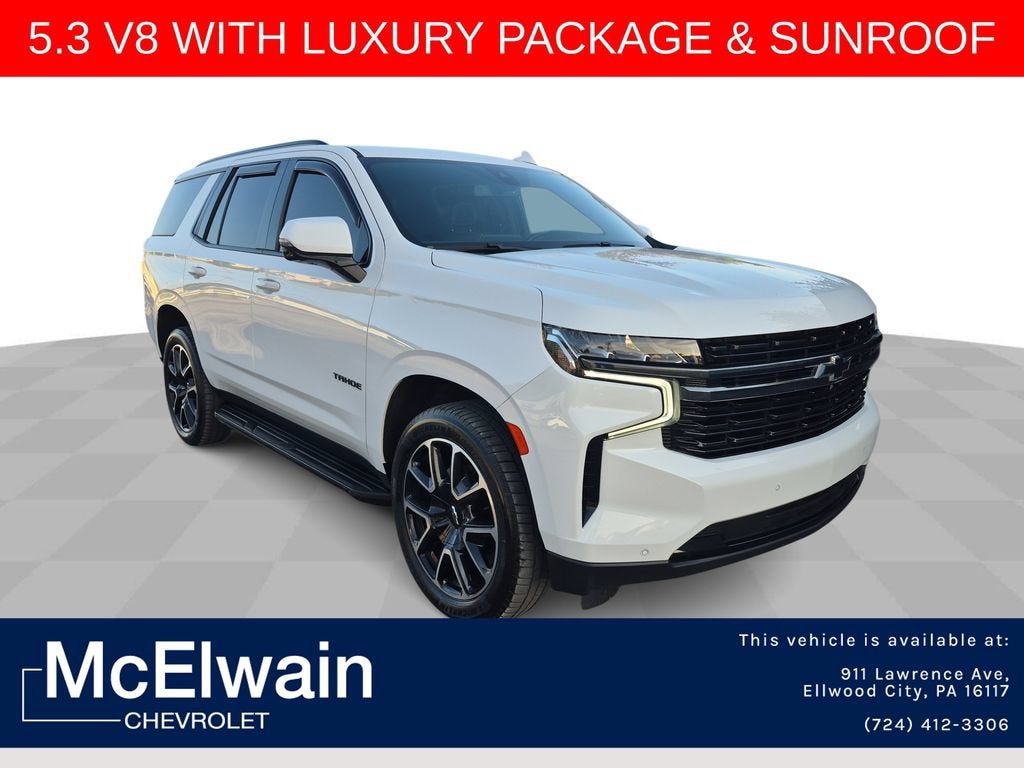 2021 Chevrolet Tahoe RST in Summit White — front three-quarter view