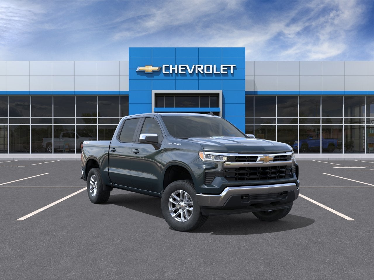 2026 Chevrolet Silverado 1500 LT (2FL) in Cypress Gray — front three-quarter view